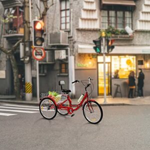 TONFEION Triciclo pieghevole da 24 pollici, per adulti, 3 ruote, 7 marce, per adulti, triciclo rosso, per anziani, anziani - immagine 3