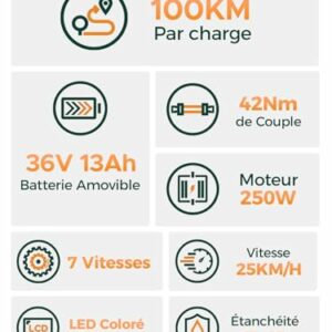 HillMiles Bici Elettrica Per Adulti Da 26", 7 Velocità Bicicletta Elettrica da 36V 13Ah Batteria Rimovibile, 25km/h & Autonom - immagine 3