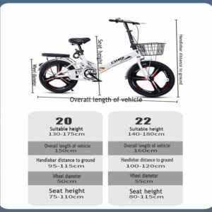 LETIANZG Bicicletta Pieghevole Leggera da 22/24 Pollici for Adulti, Trasmissione a Catena, Telaio in Alluminio Leggero, Bicic - immagine 4