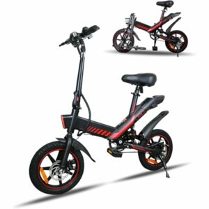 YOBACARID 14" Bici Elettrica Pieghevole, 36V 6.0AH Batteria 250W Motore, Fino a 25-35km, Freni a Doppio Disco e Velocità Mass