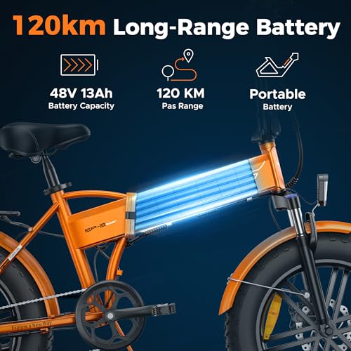 B0F4D5P9YT 1 69c2b5dd1bdf1 ENGWE Bici Elettrica Pieghevole, Bicicletta Elettrica da 48V 13Ah Batteria Rimovibile, Autonomia di 50-120 km E-bike，20"×4.0"