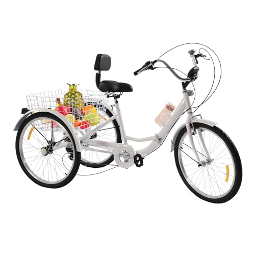 B0F4N3VF8M 0 69c2bfe3b15a4 BYUAK Triciclo pieghevole per adulti, 24 pollici, 7 marce, 3 ruote, bicicletta per adulti, con cestino, bicicletta per la spe