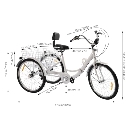 B0F4N3VF8M 2 69c2bfe8a88a9 BYUAK Triciclo pieghevole per adulti, 24 pollici, 7 marce, 3 ruote, bicicletta per adulti, con cestino, bicicletta per la spe