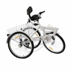 BYUAK Triciclo pieghevole per adulti, 24 pollici, 7 marce, 3 ruote, bicicletta per adulti, con cestino, bicicletta per la spe - immagine 5