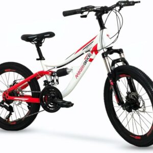 IBK Bicicletta Bici MTB 20'' Pollici Mountain Bike BIAMMORTIZZATA Cambio 21 Velocità Freni a Disco Ragazzo Bianco Rosso
