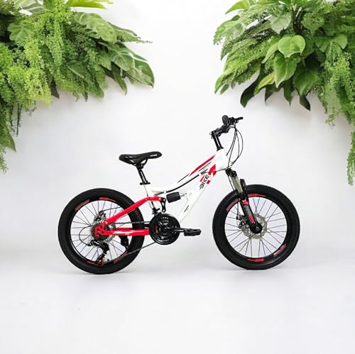 B0F55M87Z9 1 69c2c83add5da IBK Bicicletta Bici MTB 20'' Pollici Mountain Bike BIAMMORTIZZATA Cambio 21 Velocità Freni a Disco Ragazzo Bianco Rosso