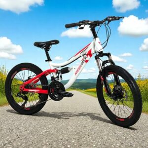 IBK Bicicletta Bici MTB 20'' Pollici Mountain Bike BIAMMORTIZZATA Cambio 21 Velocità Freni a Disco Ragazzo Bianco Rosso - immagine 4