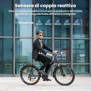 Touroll Bicicletta elettrica Urbano 3,con freno a disco idraulico, Motore Centrale 70 NM, Batteria Rimovibile 13Ah, Autonomia - immagine 4