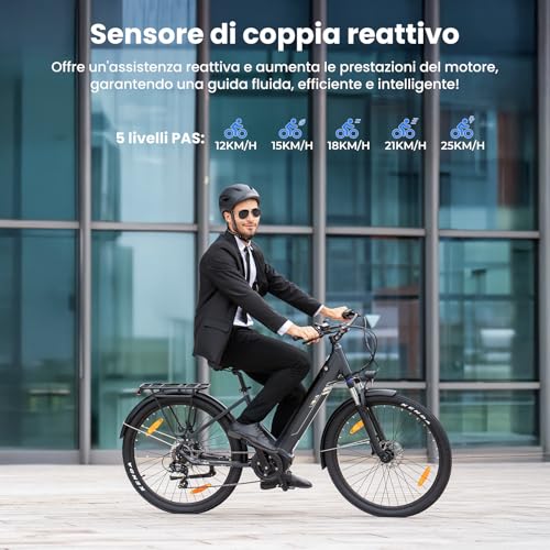 B0FCFRQKDX 2 69c2b72dc2fea Touroll Bicicletta elettrica Urbano 3,con freno a disco idraulico, Motore Centrale 70 NM, Batteria Rimovibile 13Ah, Autonomia