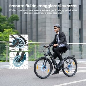 Touroll Bicicletta elettrica Urbano 3,con freno a disco idraulico, Motore Centrale 70 NM, Batteria Rimovibile 13Ah, Autonomia - immagine 5