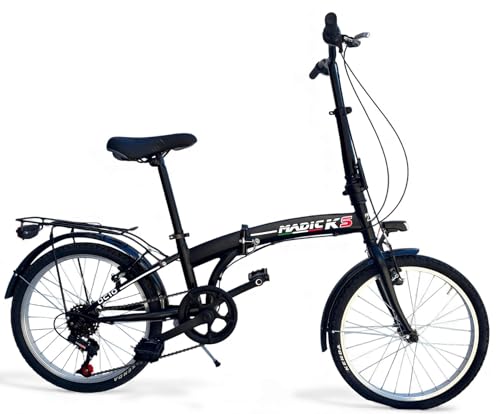 B0G26GXSCM 0 69c2c138302f5 MADICKS Bicicletta Pieghevole 20" Folding Nera · City Bike Unisex con Cambio 6 Velocità · Telaio Robusto · Design Made in Ita