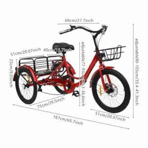 KKVUIIFF - Triciclo pieghevole da 20 pollici, triciclo per adulti, a 7 marce, con cestino, per shopping, gite e allenarsi - immagine 4