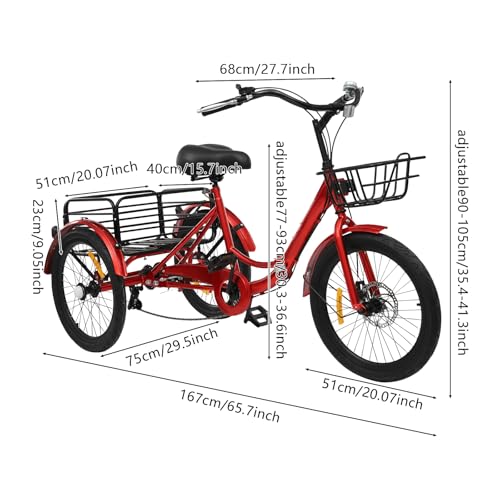 B0G345J2BC 2 69c2c04b2e049 KKVUIIFF - Triciclo pieghevole da 20 pollici, triciclo per adulti, a 7 marce, con cestino, per shopping, gite e allenarsi