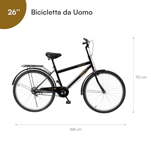 B0G7ZWQJS9 2 69c2b6be15f76 Baroni Home Bicicletta da Passeggio, Manubrio e Sellino Regolabile, Bici con Doppio Freno Anteriore e Posteriore, 26 Pollici,