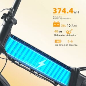 KAISDA Bici Elettrica Pieghevole 20 Pollici Bicicletta Elettrica da 36V 10.4Ah, 20 * 3.0" Pneumatici Larghi fino a 60 km, Dis 8 KAISDA Bici Elettrica Pieghevole 20 Pollici Bicicletta Elettrica da 36V 10.4Ah, 20 * 3.0" Pneumatici Larghi fino a 60 km, Dis - immagine 4
