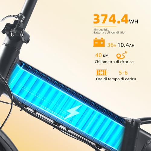 KAISDA Bici Elettrica Pieghevole 20 Pollici Bicicletta Elettrica da 36V 10.4Ah, 20 * 3.0" Pneumatici Larghi fino a 60 km, Dis 3 B0GC8K2KS7 2 69c2b7e645f67 KAISDA Bici Elettrica Pieghevole 20 Pollici Bicicletta Elettrica da 36V 10.4Ah, 20 * 3.0" Pneumatici Larghi fino a 60 km, Dis