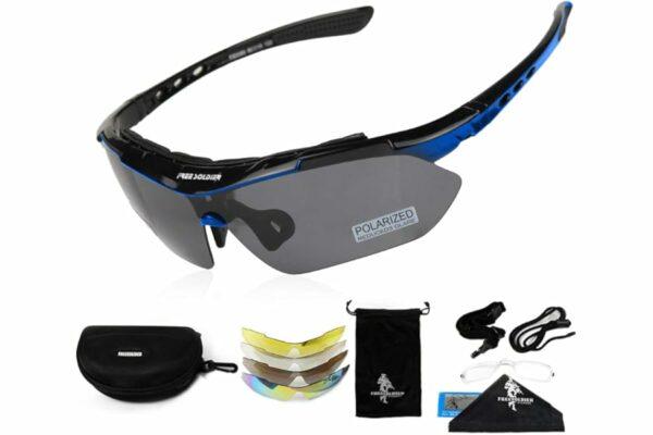 B00ZOMKF7M 69cfba487ae44 FREE SOLDIER Occhiali da Sole da Uomo Polarizzati 5 in 1 Occhiale Ciclismo MTB Softair Occhiali Tattici Militari Anti-UV400 P