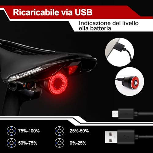 Luce Posteriore Bici Intelligente con Sensore di Frenata, Fanale Bici USB Ricaricabile Impermeabile IP65, 22 LED COB Rosso, 3 3 B07V6CFS8F gal 2 69cfa64d83973 Luce Posteriore Bici Intelligente con Sensore di Frenata, Fanale Bici USB Ricaricabile Impermeabile IP65, 22 LED COB Rosso, 3