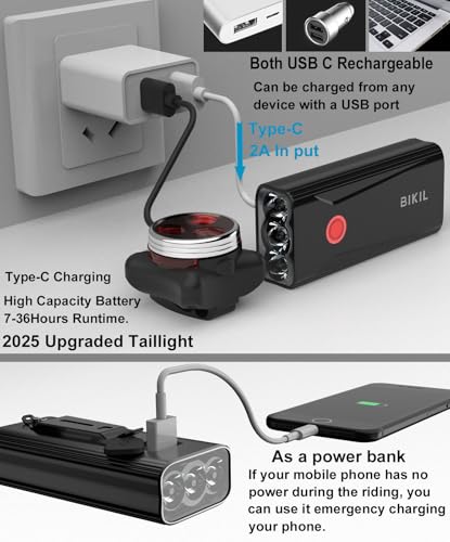 BIKIL luci bici led 6400mAh Ricaricabili USB C Luce Bici Anteriore e Posteriore potente 2400 Lumens Impermeabile IPX5 Set di 4 B081LT3Y5H gal 3 69cfa5d0ddba5 BIKIL luci bici led 6400mAh Ricaricabili USB C Luce Bici Anteriore e Posteriore potente 2400 Lumens Impermeabile IPX5 Set di