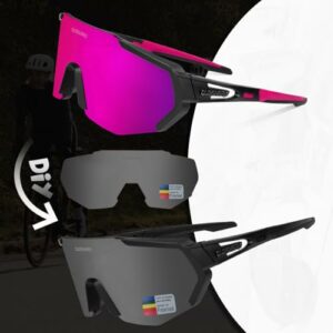 Queshark Polarizzati Anti-UV Occhiali da Ciclismo Bici MTB Intercambiabili per Sport Uomo Donna Guida Pesca Golf Baseball Cor - immagine 5