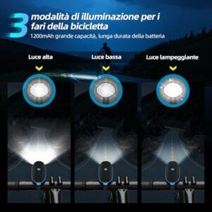 Gobikey Luci Biciclette LED, Anteriore e Posteriore USB Ricaricabile e Impermeabile IP65, 1200 mAh luci MTB per Uomini Donne, - immagine 3