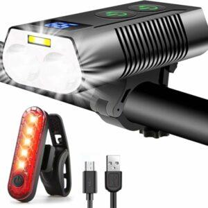 REHKITTZ Luci Bicicletta LED Super Luminoso 3300 Lumens,5000mAh Autonomia Molto Lunga Ricaricabili,con Fendinebbia e Display