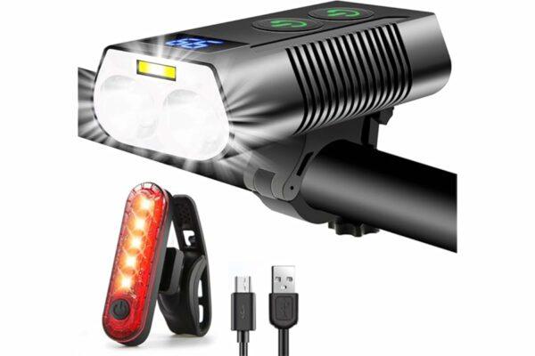 B09MKGPTVJ 69cfa50a9b301 REHKITTZ Luci Bicicletta LED Super Luminoso 3300 Lumens,5000mAh Autonomia Molto Lunga Ricaricabili,con Fendinebbia e Display