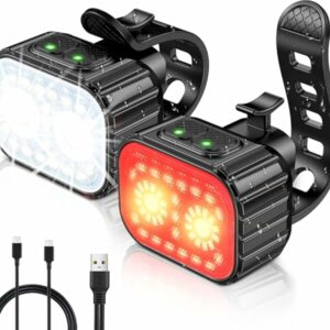 CIRYCASE Luci Bici Anteriori & Posteriori, USB Ricaricabile Luci Bicicletta LED Super Luminosa, Impermeabile IPX6 Luce Bici,