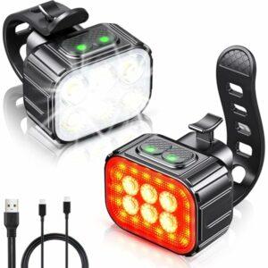 CIRYCASE Luci Bici Kit, Ricaricabile USB & Impermeabili IP65 Luci Bicicletta LED con Fascio Luminoso Spot & Flood, 8+12 modal