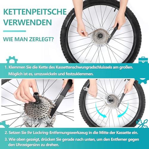 B0BTSVT3KZ gal 1 69cfb9b21d369 Homord Kit Attrezzi Bici, Chiave a Frusta con Bici Chiave Pacco Pignoni, Kit Catena Bici Frusta per Catena Freewheel Removal