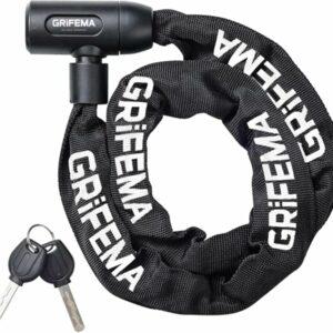 GRIFEMA GA1201-12 Lucchetto antifurto per bicicletta con chiave, lucchetto a catena per biciclette, moto, scooter, 120 cm, ne