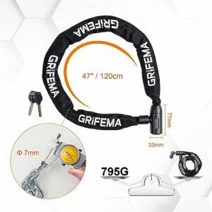 GRIFEMA GA1201-12 Lucchetto antifurto per bicicletta con chiave, lucchetto a catena per biciclette, moto, scooter, 120 cm, ne - immagine 4