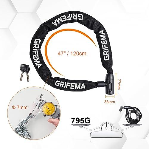 B0C3YMHJ3R gal 2 69cf96b8c0140 GRIFEMA GA1201-12 Lucchetto antifurto per bicicletta con chiave, lucchetto a catena per biciclette, moto, scooter, 120 cm, ne