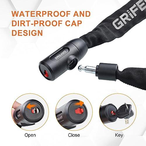 B0C3YMHJ3R gal 3 69cf96ba1ab40 GRIFEMA GA1201-12 Lucchetto antifurto per bicicletta con chiave, lucchetto a catena per biciclette, moto, scooter, 120 cm, ne
