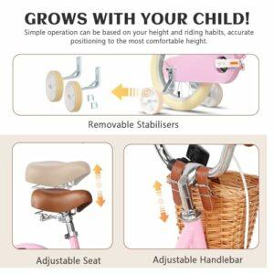 Glerc Bicicletta da bambina con cestino per bambini da 3 a 10 anni, 12 14 16 20 pollici con campanello per cestino e stabiliz 8 Glerc Bicicletta da bambina con cestino per bambini da 3 a 10 anni, 12 14 16 20 pollici con campanello per cestino e stabiliz - immagine 4