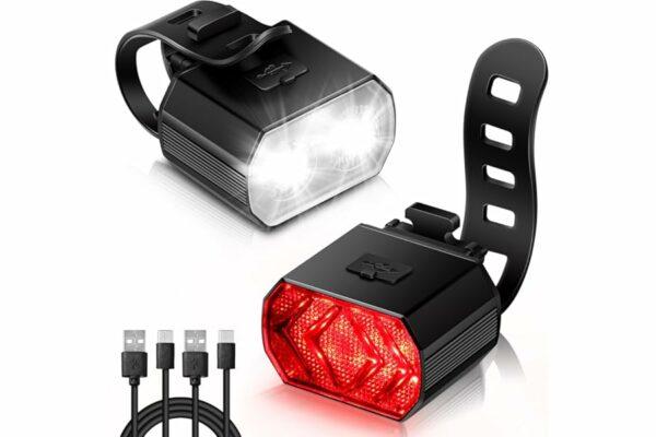B0CKPLQ83G 69cfa4cf6b092 Vinabo Kit Luci Bicicletta - Faro e Fanale Posteriore, Ricarica USB, Impermeabile IPX6, 6 Modalità di illuminazione, Leggero