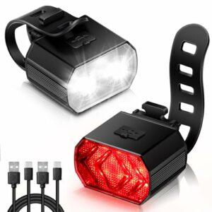 Vinabo Kit Luci Bicicletta - Faro e Fanale Posteriore, Ricarica USB, Impermeabile IPX6, 6 Modalità di illuminazione, Leggero - immagine 3