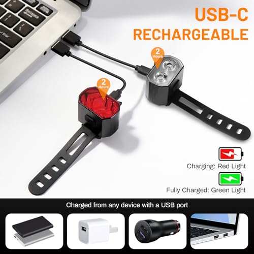 B0CKPLQ83G gal 2 69cfa4d69432d Vinabo Kit Luci Bicicletta - Faro e Fanale Posteriore, Ricarica USB, Impermeabile IPX6, 6 Modalità di illuminazione, Leggero