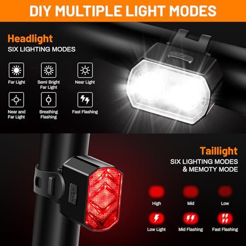 B0CKPLQ83G gal 3 69cfa4d849276 Vinabo Kit Luci Bicicletta - Faro e Fanale Posteriore, Ricarica USB, Impermeabile IPX6, 6 Modalità di illuminazione, Leggero