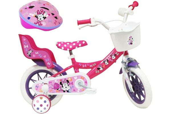 B0CKTGGF48 69cfa3c465eb3 Bicicletta da Bambino 12' Minnie Disney Dotata di 1 Freno, Cestino Anteriore, Porta Bambola Posteriore, parafanghi + Casco In