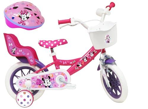 B0CKTGGF48 gal 0 69cfa3c6cb9bd Bicicletta da Bambino 12' Minnie Disney Dotata di 1 Freno, Cestino Anteriore, Porta Bambola Posteriore, parafanghi + Casco In