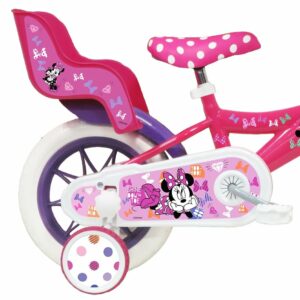 Bicicletta da Bambino 12' Minnie Disney Dotata di 1 Freno, Cestino Anteriore, Porta Bambola Posteriore, parafanghi + Casco In - immagine 5