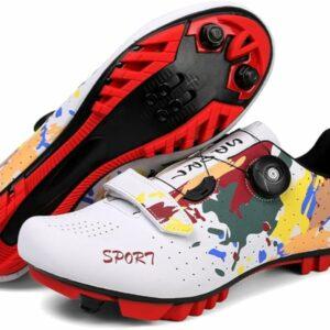 Hixingo Scarpe MTB Uomo Donna, Graffiti Colorati Stampa Scarpe Mountain Bike Compatibili con Pedali SPD, Unisex Scarpe Ciclis