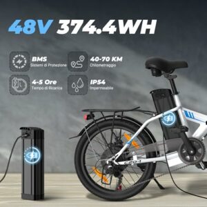 VARUN Bici Elettrica Pieghevole, 20'' Bicicletta Elettrica Unisex, Batteria Rimovibile 48V 374.4Wh, Autonomia 70Km, 7 Velocit - immagine 4