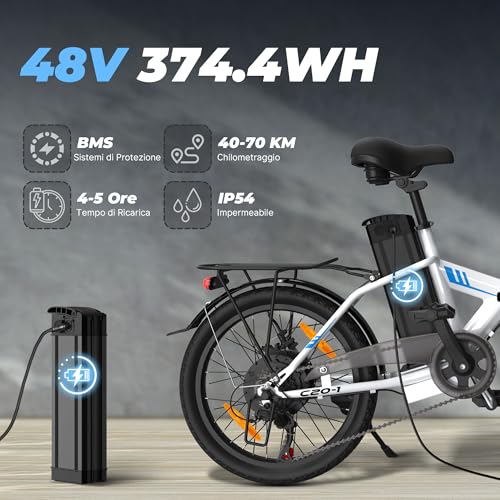 B0CNCWW5QX gal 2 69cfc9f98f5bd VARUN Bici Elettrica Pieghevole, 20'' Bicicletta Elettrica Unisex, Batteria Rimovibile 48V 374.4Wh, Autonomia 70Km, 7 Velocit
