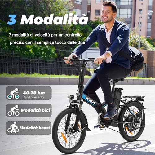 B0CNCWW5QX gal 3 69cfc9fc22b10 VARUN Bici Elettrica Pieghevole, 20'' Bicicletta Elettrica Unisex, Batteria Rimovibile 48V 374.4Wh, Autonomia 70Km, 7 Velocit