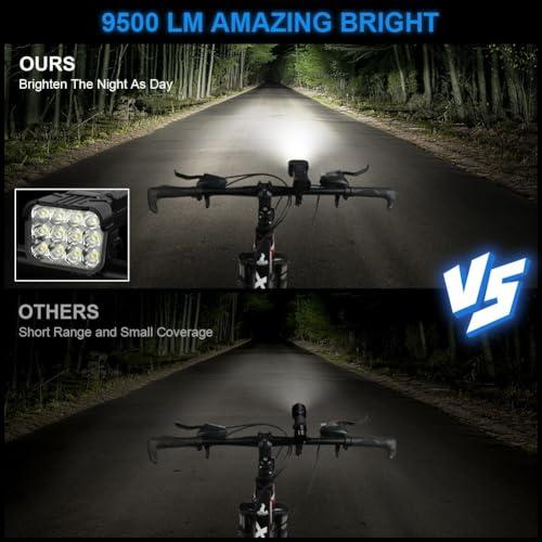 B0D4VCB2MD gal 3 69cfa63b54215 URAQT Luci Bicicletta LED, 9500 Lumen Luci Bici, USB Ricaricabile 12 LED Super Luminosa, IP65 Impermeabile 5+4 modalità, Luce