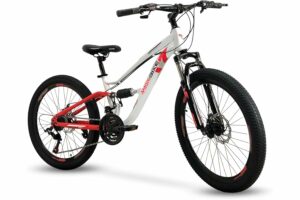 IBK Bicicletta Bici MTB 24'' Pollici Mountain Bike BIAMMORTIZZATA Ragazzo Cambio 21 Velocità Freni a Disco