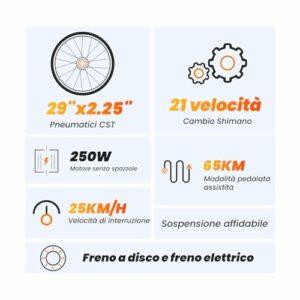 Touroll Bicicletta Elettrica, U1 26"/29", Autonomia di 65km, mountain bike elettrica, Motore 45 NM, Batteria Rimovibile 13Ah - immagine 5