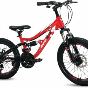 IBK Bicicletta Bici MTB 20'' Pollici Mountain Bike BIAMMORTIZZATA Ragazzo Cambio 21 Velocità Freni a Disco Rossa